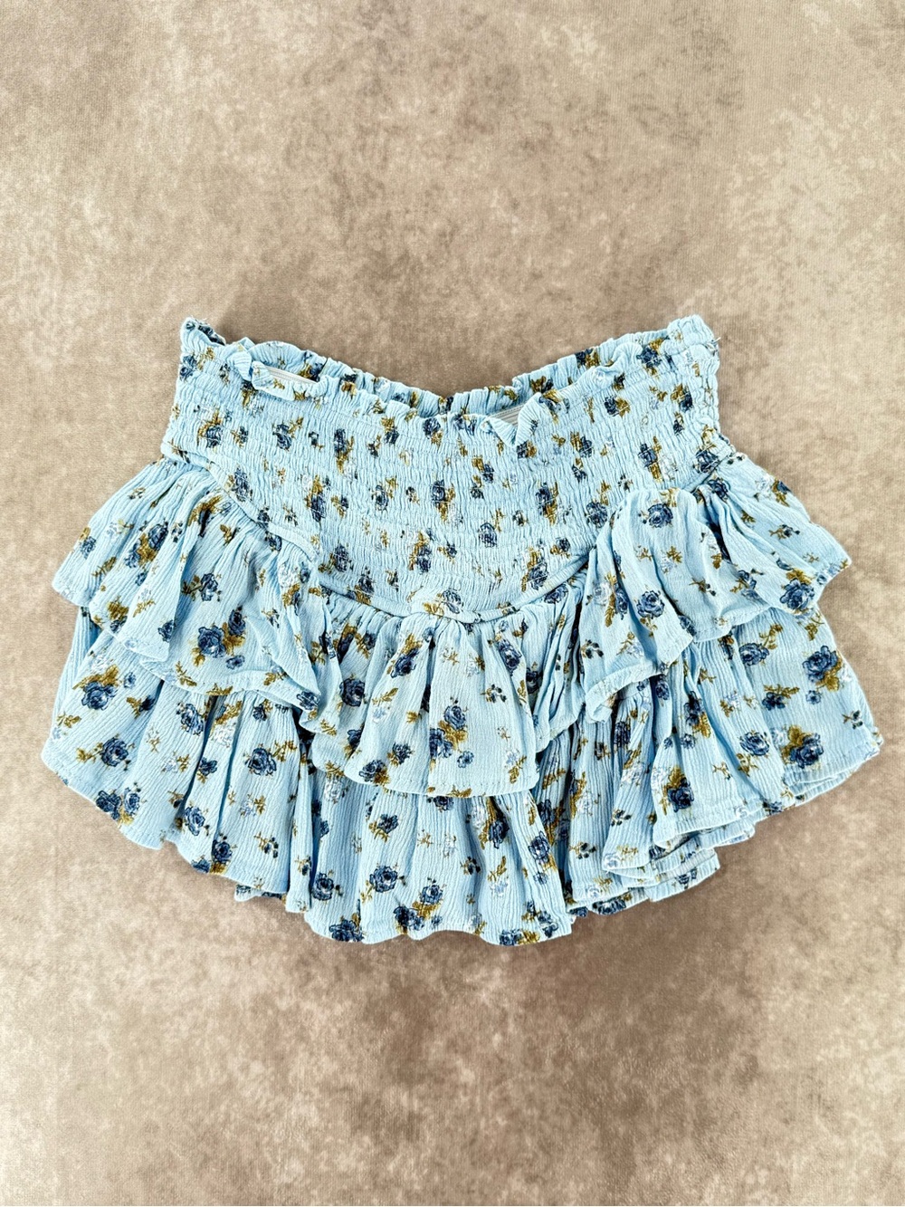 No Comment Blue Floral Ruffle Smocked Skort Size Small